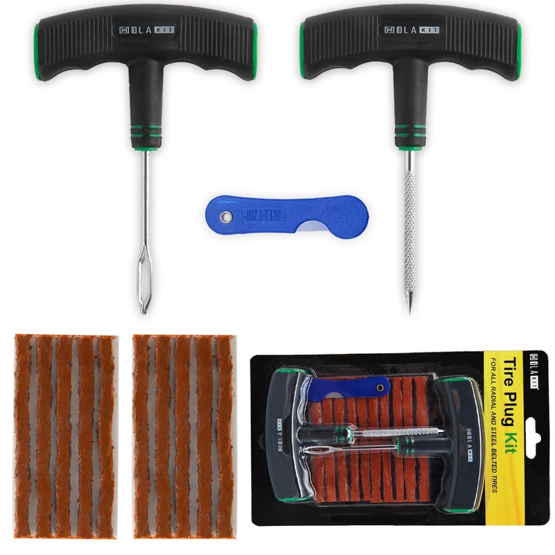 HolaKit Tire Plug Kit  13PCS Tire Repair Kit with Self-Vulcanizing Plugs  Ergonomic Oversized & Rubber-Grip T-Handle Tools  Flat Tire Puncture Repair Tools for Cars  Motorcycle  ATV  SUV  etc - Image 1